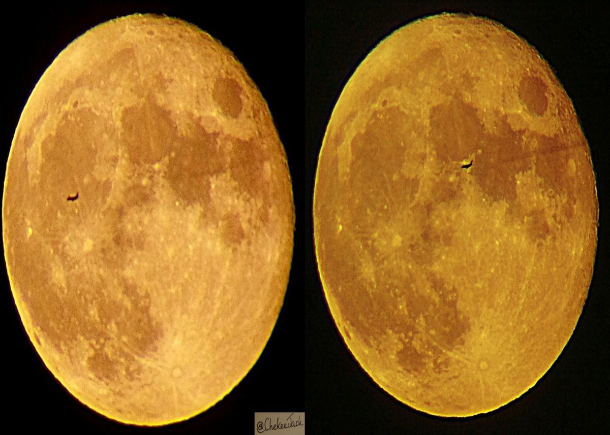 Magic Moon - Supersonic plane on Moon, two seconds, two shots ! Nantes 07/11/14 - BBy Q10 + Praktica compact 15-45*60mm