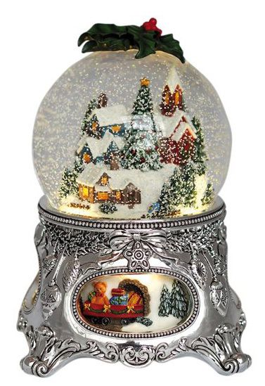 Boule à neige musicale de Noël avec mécanisme musical traditionnel à  ressort de 18 notes - Référence de cette boule à neige musicale de Noël:  49028.