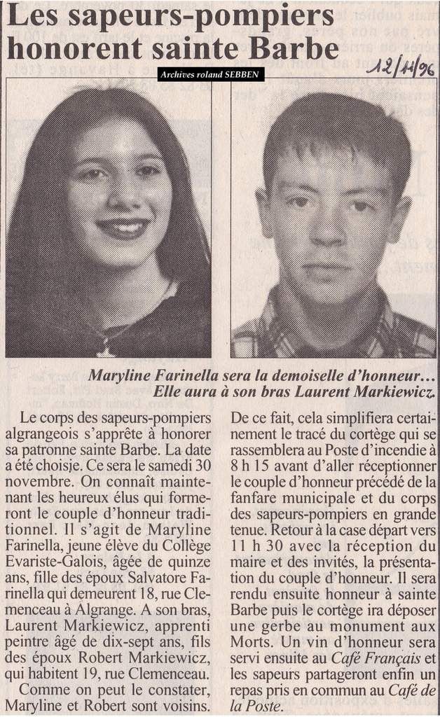 Sainte-Barbe des Sapeurs-Pompiers à Algrange en 1996