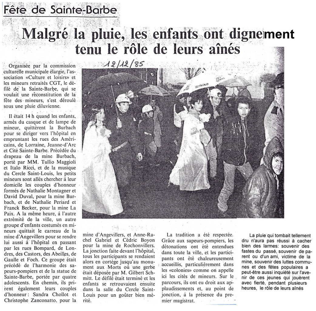 Sainte-Barbe des enfants de mineurs en 1984 et 1985 à Algrange