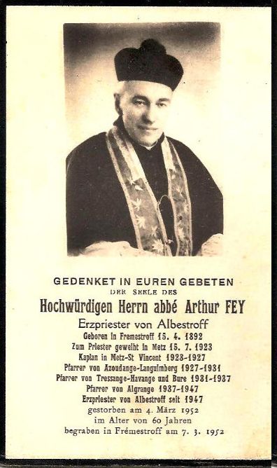 Les prêtres en 1938 et décès du curé FEY
