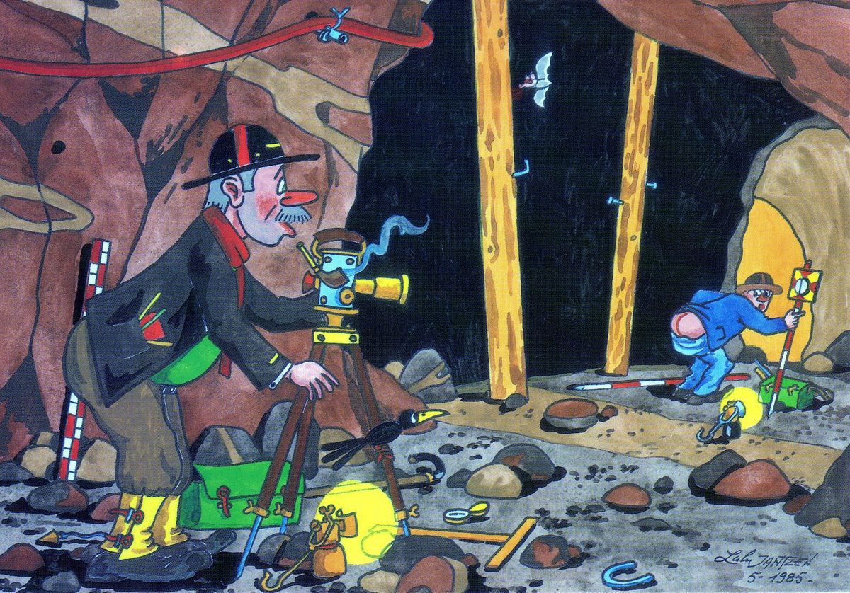 Le géomètre caricaturé par Lucien JANTZEN et Claude LUBNAU, garçon d'honneur