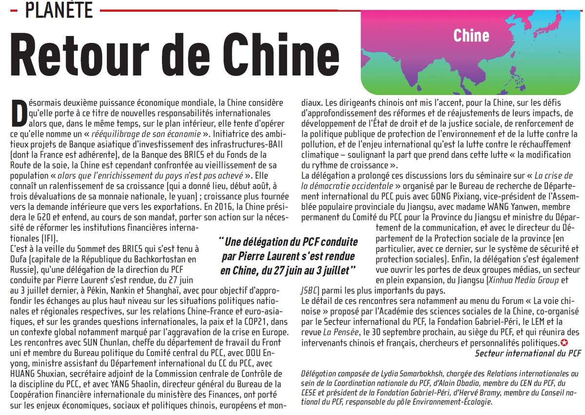 Rencontre Parti Communiste Français -Parti Communiste Chinois