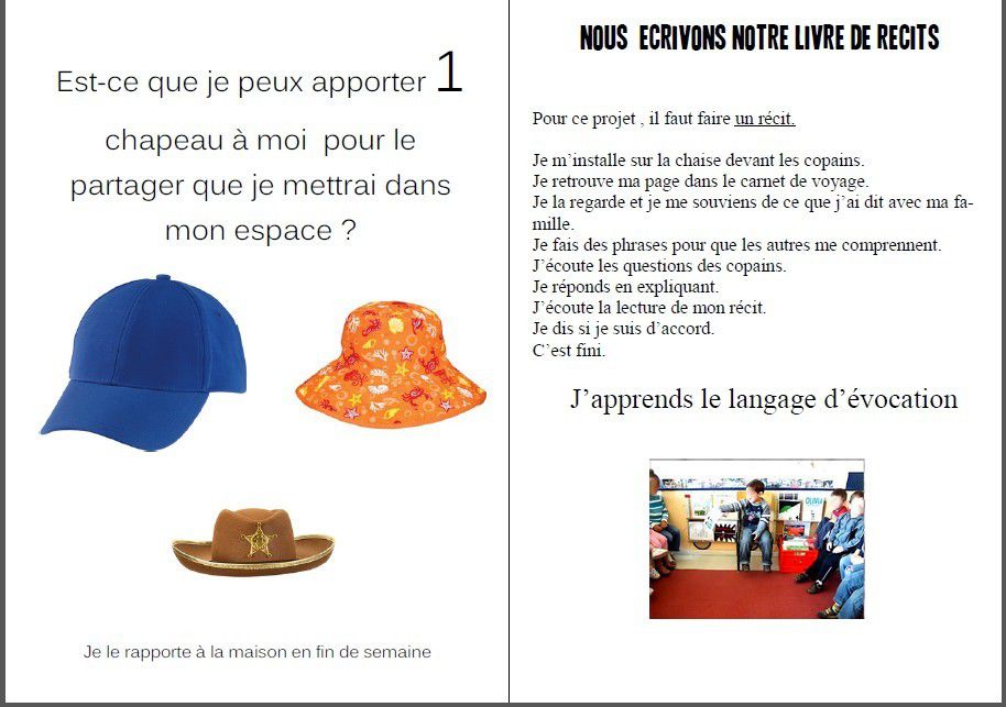 Je veux mon chapeau cahier de liaison - école petite section