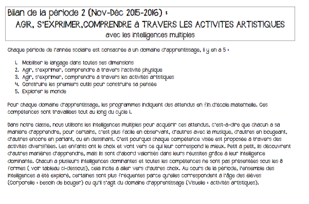 Bilan n°2 période Activités artistiques (Nov-Déc 2015-2016)