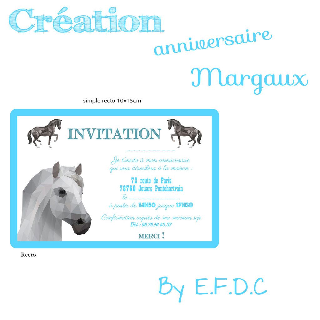 Carte invitation d'anniversaire cheval