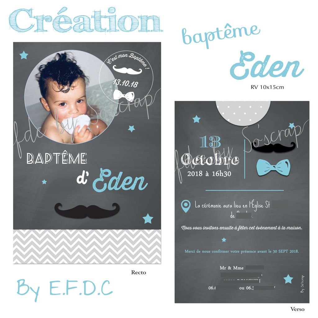 Le faire part de baptême du petit Eden ... thème moustache et noeud pap' -  Le Blog EFDC by So'scrap