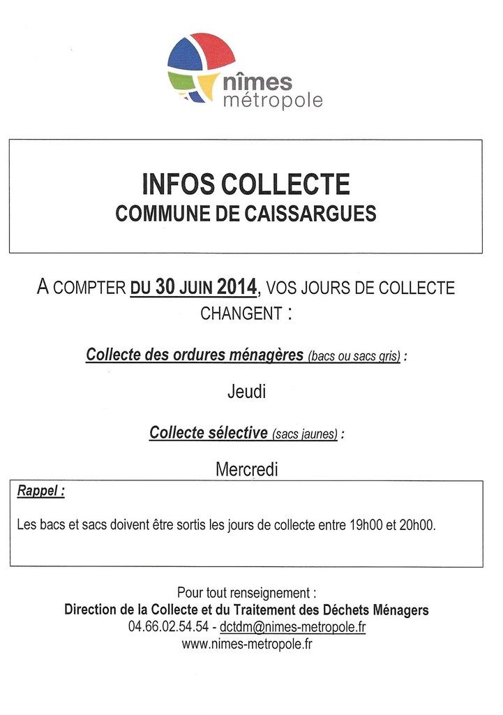 Changement des jours de collecte des ordures ménagères