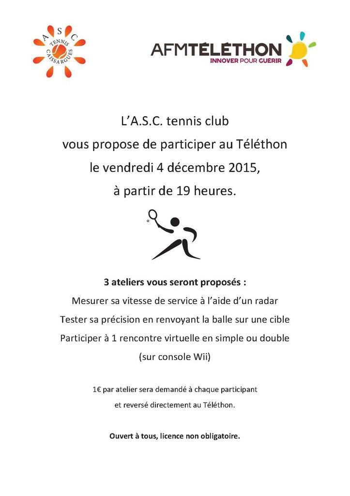 Les Ateliers de l'ASC Tennis pour le Téléthon 2015