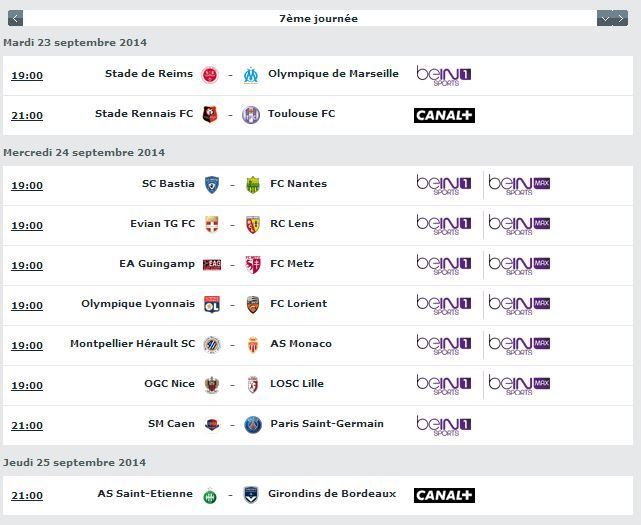 programme tv foot