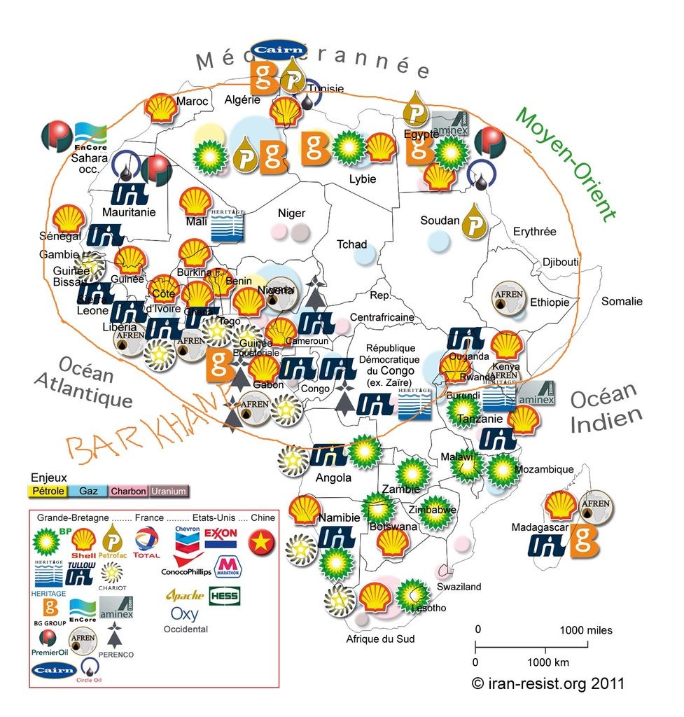 une illustration des ressources naturelles et des enjeux en images( à parir d'une carte modifiée extraite de http://mecanoblog.wordpress.com)