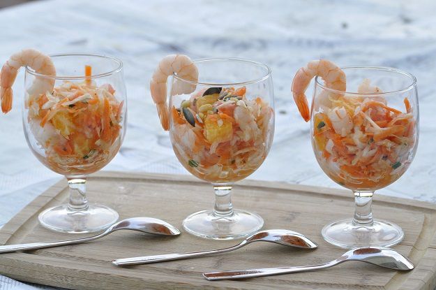 Salade fraicheur fenouil carotte agrumes et crevettes