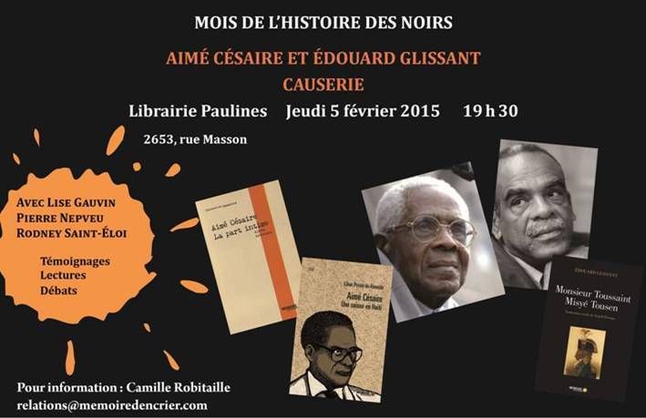 #Montréal / Il est toujours urgent d'assister à une Causerie sur Césaire (& Glissant)