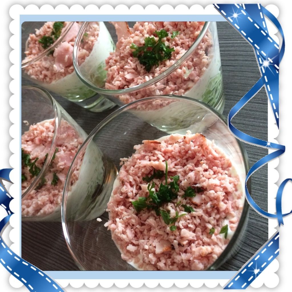 Verrines concombre jambon