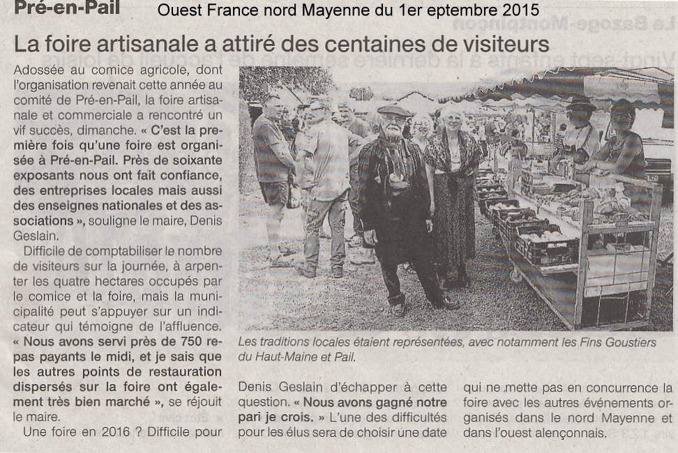 L'article de Ouest France nord Mayenne du 1er septembre.