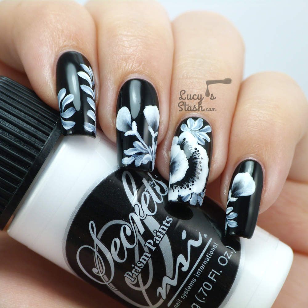 Monochrome Floral One Stroke Nail Art Feat. Nsi & Models Own Monochrome Floral One Stroke Nail Art ... - Monochrome Floral One Stroke Nail Art Feat. Nsi & Models Own