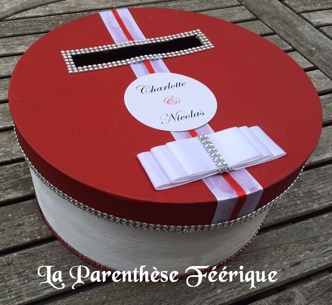 Urne de mariage ronde rouge et blanche