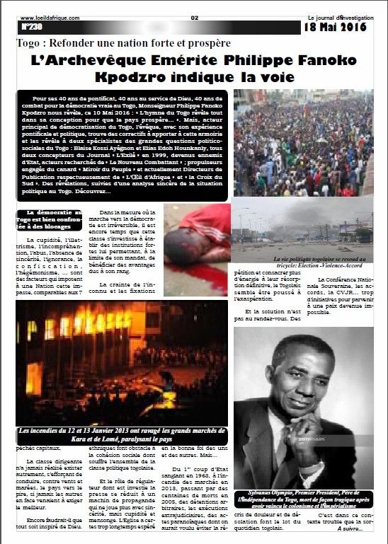 Refonder une nation forte et prospère L’Archevêque Emérite Philippe Fanoko Kpodzro indique la voie Acte 1