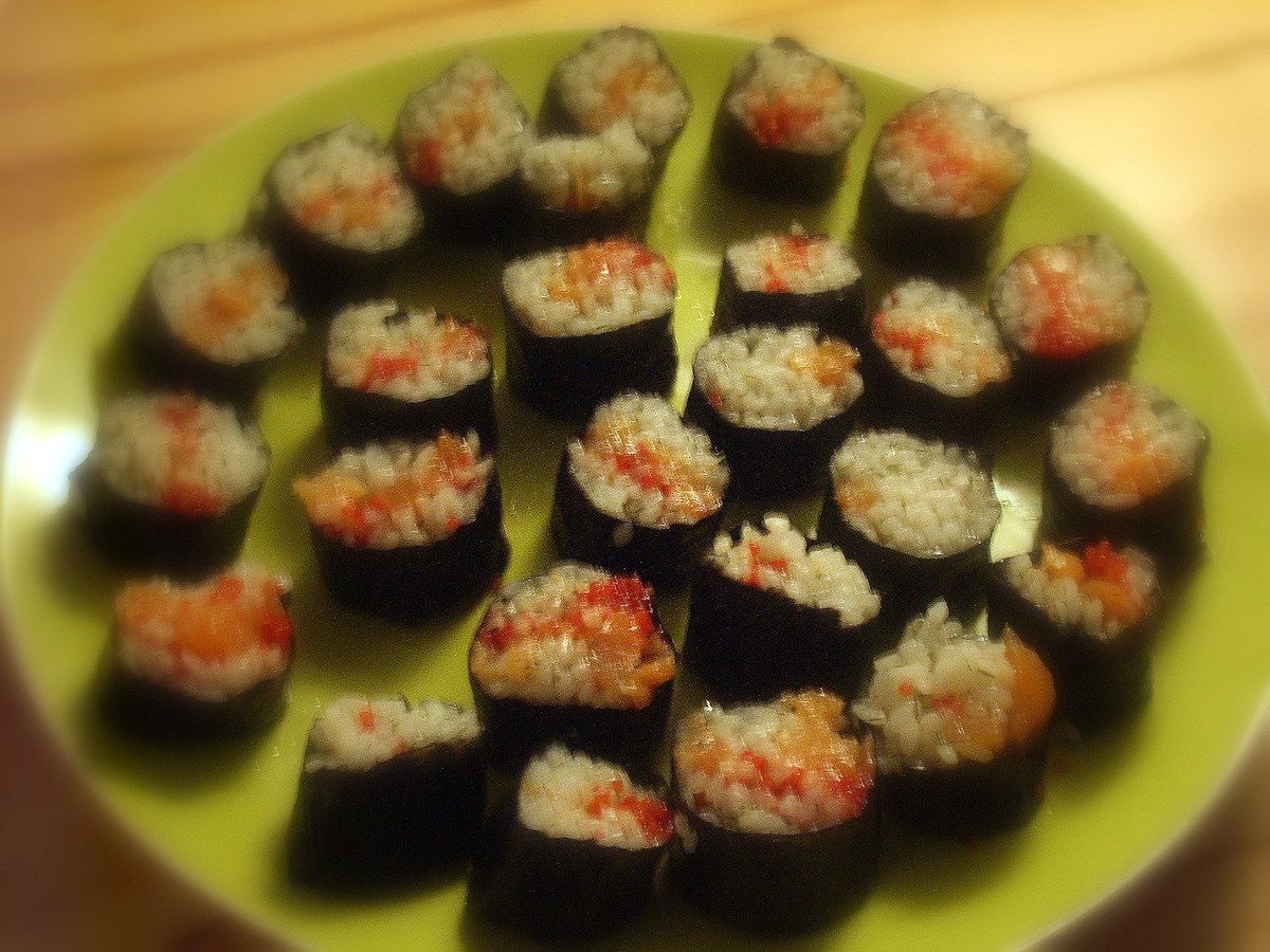 ☆ Recette Sushi Maki galette de riz (sans algue) oeufs de saumon