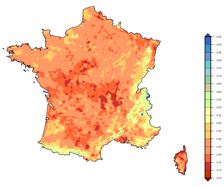 Indice d'humidité des sols au 16 juillet (©Météo-France)