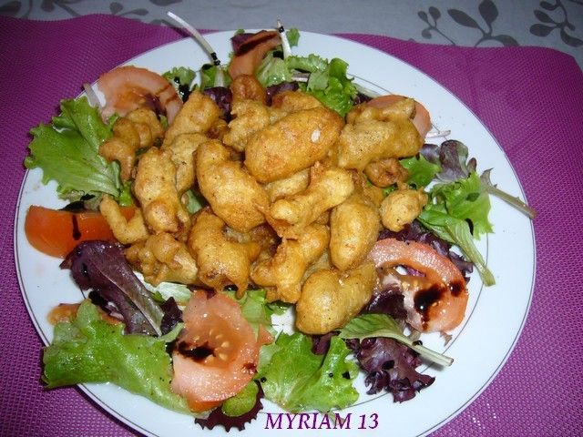 BEIGNETS DE POISSON SUR SALADE