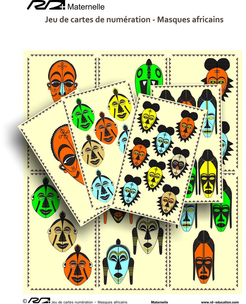 Jeu de cartes de numération masques africains maternelle - Le blog de  Delphine