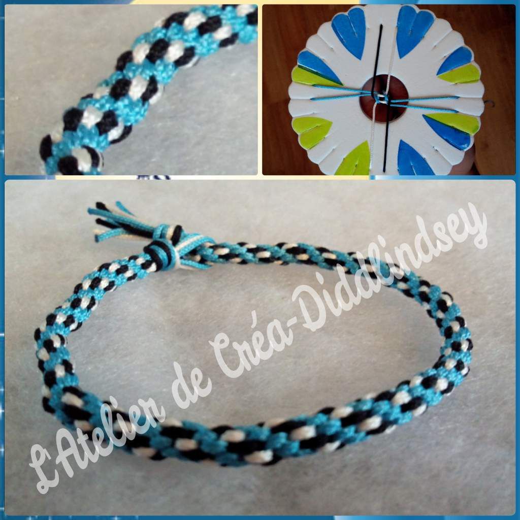 Un bracelet Kumihimo bleu noir blanc avec modèle - Le blog de diddlindsey