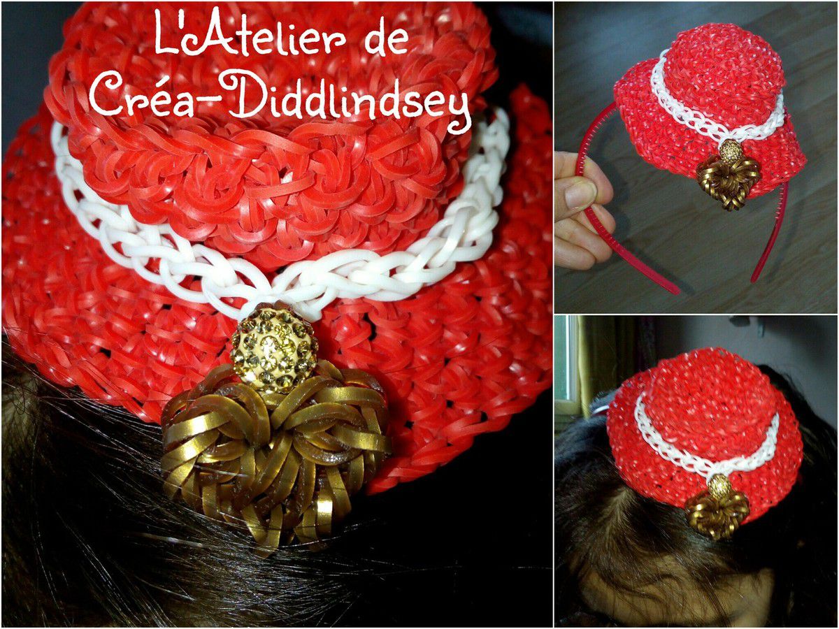 Voici le joli petit chapeau que j'ai réalisé pour le concours St-Valentin sur la page Facebook Rainbow loom France, il a remporté la deuxième place du concours malgré les nombreuses autres magnifique réalisation 