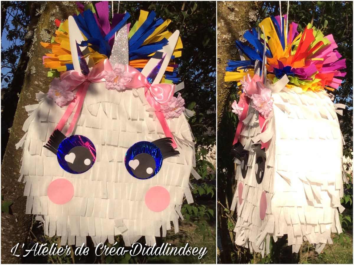 1 Piñata tête de licorne avec crinière colorée