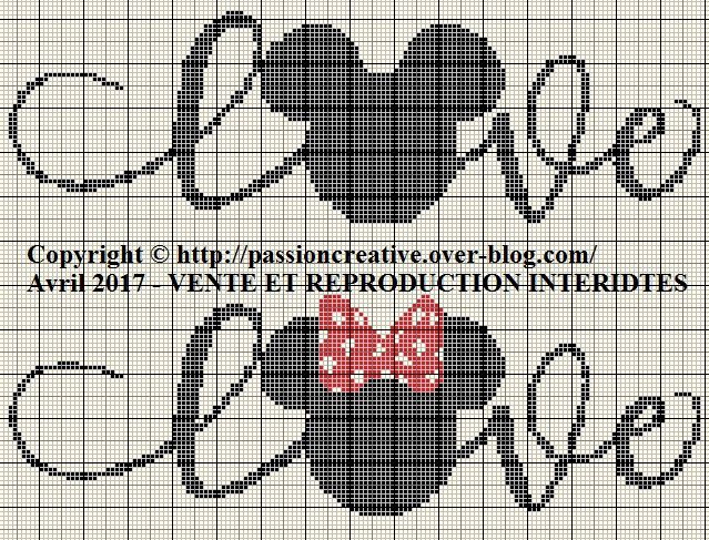 Grille gratuite point de croix : Mickey et Minnie love 1 - Passion creative