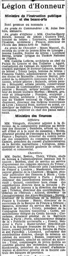 Dans "Le Gaulois" du 12 avril 1925... Vidal dépend du Ministère des Finances ????