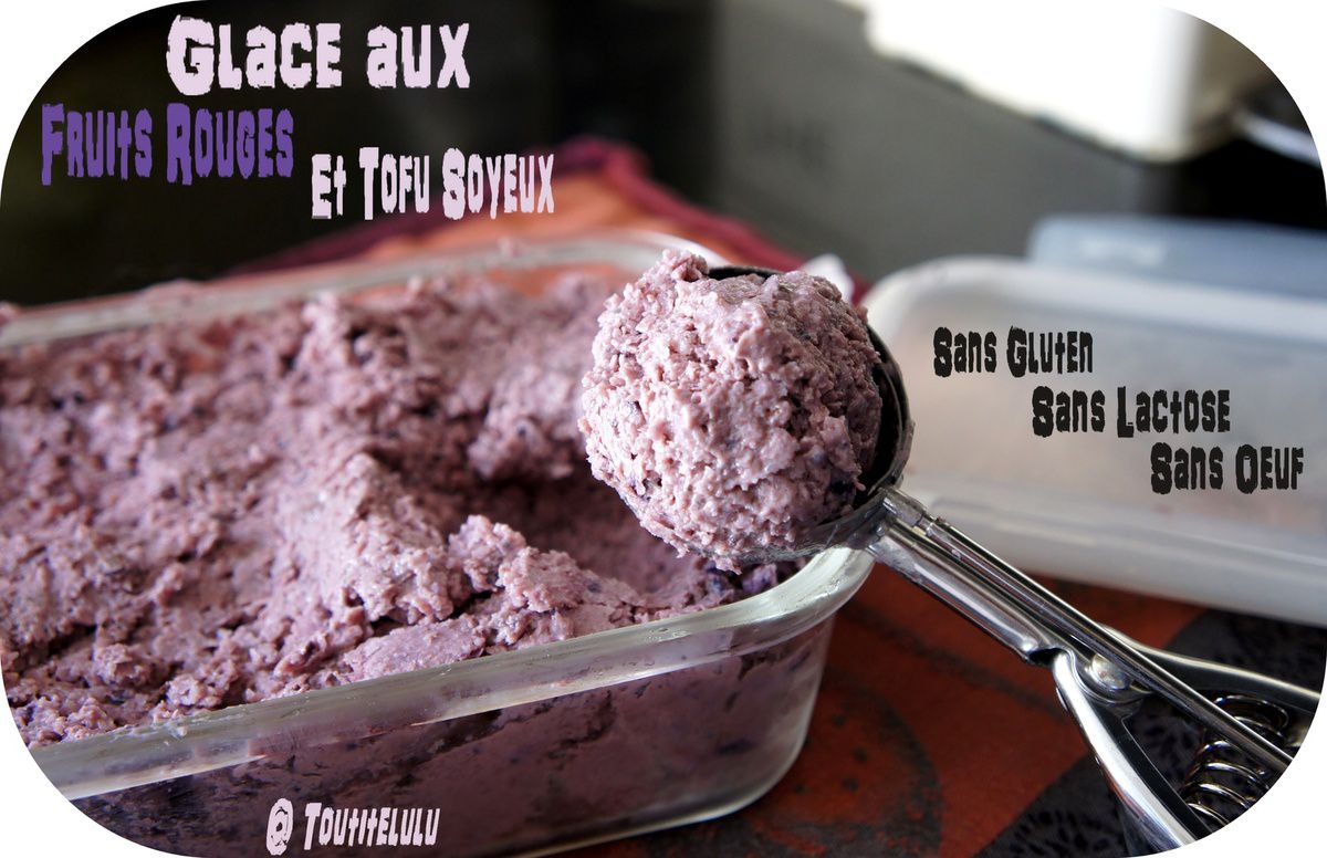 Glace aux fruits rouges, tofu soyeux et éclats de chocolat sans gluten
