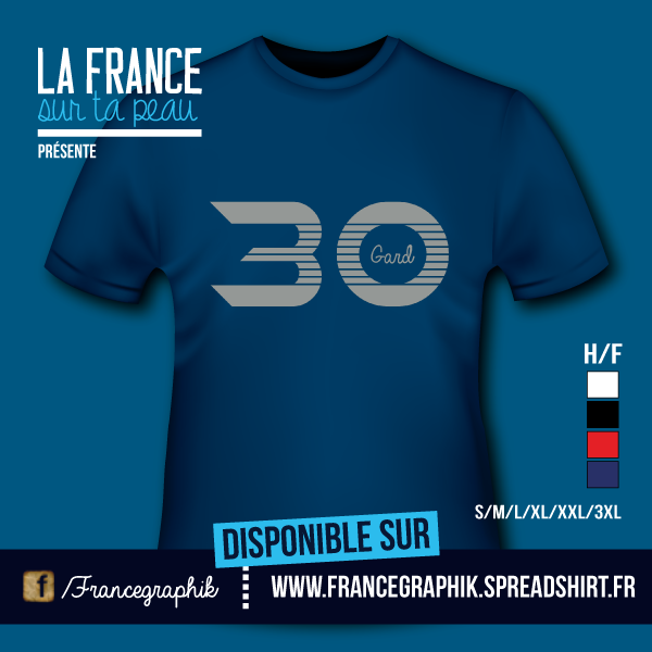 Gard - Département 30 - disponible en T-shirt, débardeur, sweatshirt, casquette, mug, tasse, sac, bag, badge, body, etc...