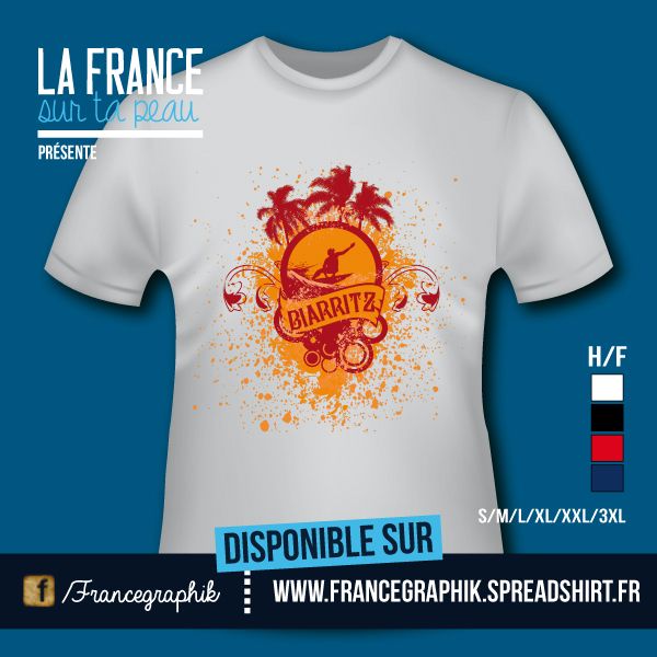 T-shirt - France - Aquitaine - Biarritz Surf - disponible en T-shirt, débardeur, sweatshirt, casquette, mug, tasse, sac, bag, badge, body, etc...