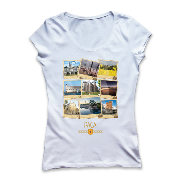 T-shirt: France - PACA - Polaroïds - disponible en T-shirt, débardeur, sweatshirt, casquette, mug, tasse, sac, bag, badge, body, etc...