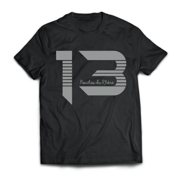 T-shirt: France - Bouches-du-Rhône - Département - 13 - disponible en T-shirt, débardeur, sweatshirt, casquette, mug, tasse, sac, bag, badge, body, etc...