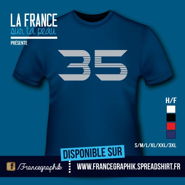 T-shirt: France - Bretagne - Ile-et-Vilaine - Département 35 - disponible en T-shirt, débardeur, sweatshirt, casquette, mug, tasse, sac, bag, badge, body,