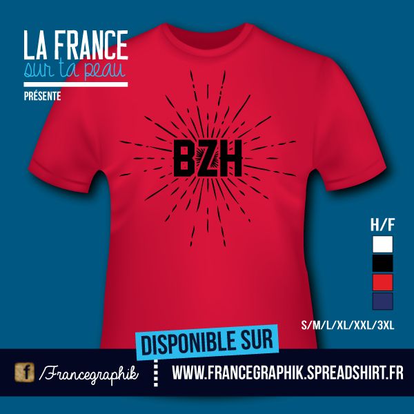 T-shirt: France - Bretagne - BZH Etoilé - disponible en T-shirt, débardeur, sweatshirt, casquette, mug, tasse, sac, bag, badge, body, etc...