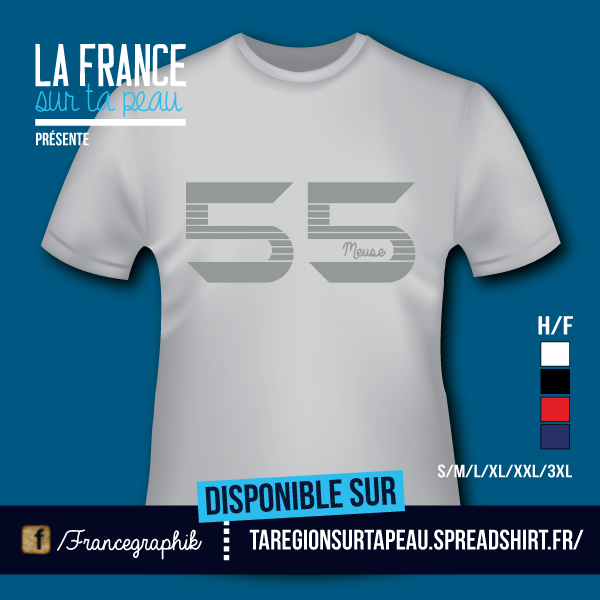 T-shirt: Lorraine - Meuse - Département 55 - disponible en T-shirt, débardeur, sweatshirt, casquette, mug, tasse, sac, bag, badge, body, etc...
