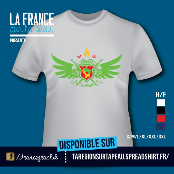 T-shirt: Guyane - Guyane - Bannière - Badge - disponible en T-shirt, débardeur, sweatshirt, casquette, mug, tasse, sac, bag, badge, body, etc...