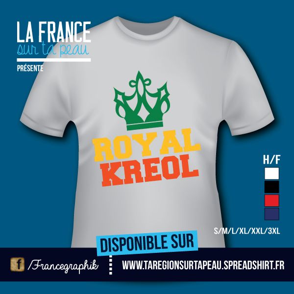 T-shirt: Guadeloupe - Royal Kreol - Neon - disponible en T-shirt, débardeur, sweatshirt, casquette, mug, tasse, sac, bag, badge, body, etc...