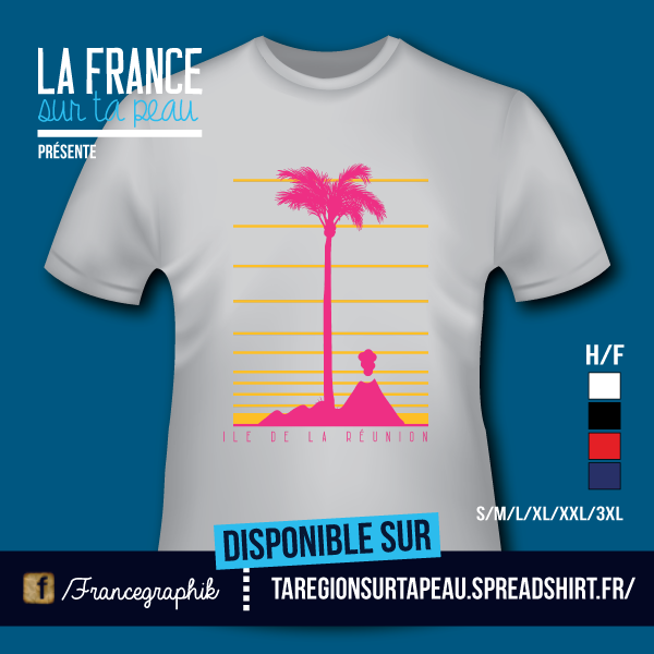 T-shirt: France - Réunion 974 - Palmier rose de la Réunion - disponible en T-shirt, débardeur, sweatshirt, casquette, mug, tasse, sac, bag, badge, body, etc...