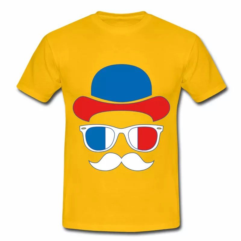 T shirt jaune pour hommes de supporteur en bleu blanc rouge
