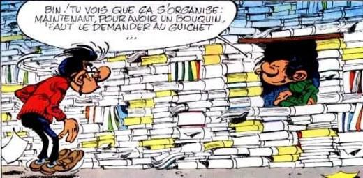 Même Gaston Lagaffe a pu trouvé une façon de classer ses centaines de livres... Qu'il l'eut cru !! ©franquin