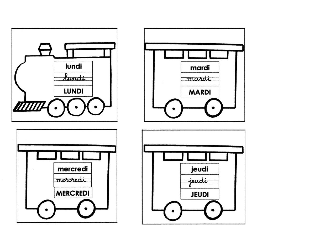 Train Des Jours De La Semaine à Colorier Calendrier, version pour les élèves - école maternelle Gellow