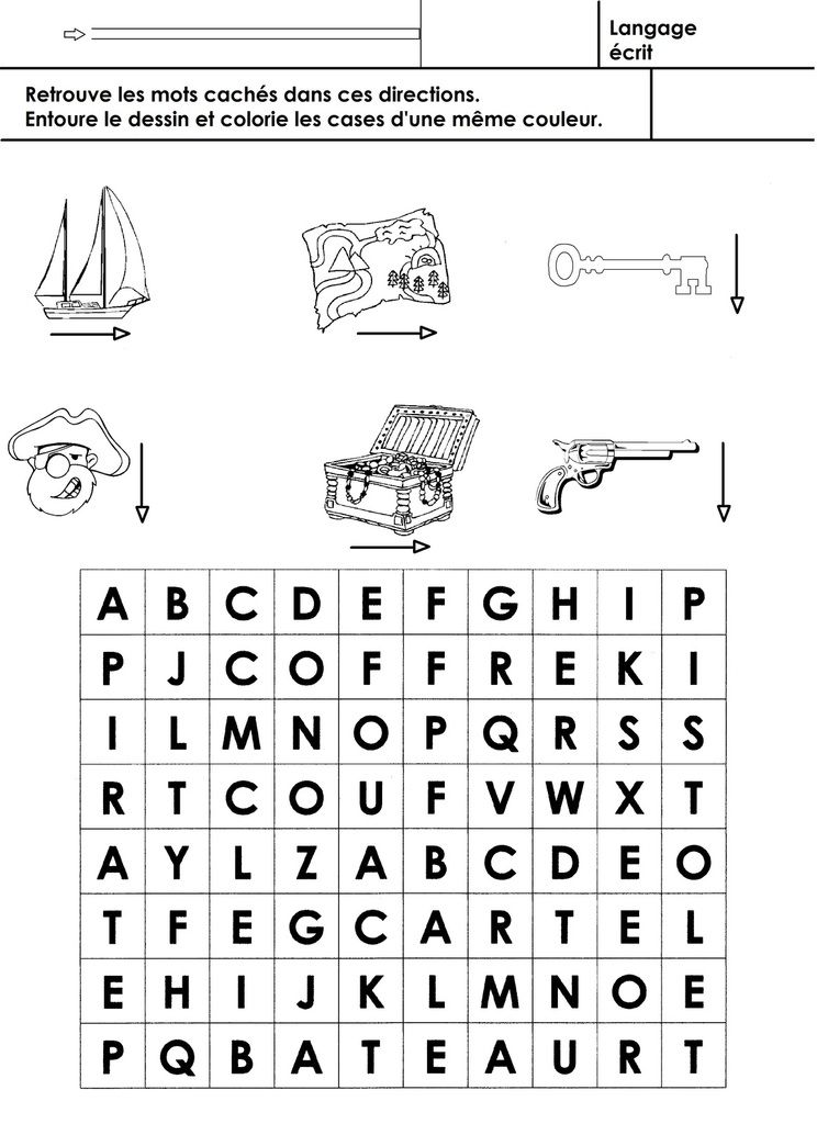 Deux Ex Qui Enquetent Ensemble Mots Fléchés pirates - école maternelle Gellow