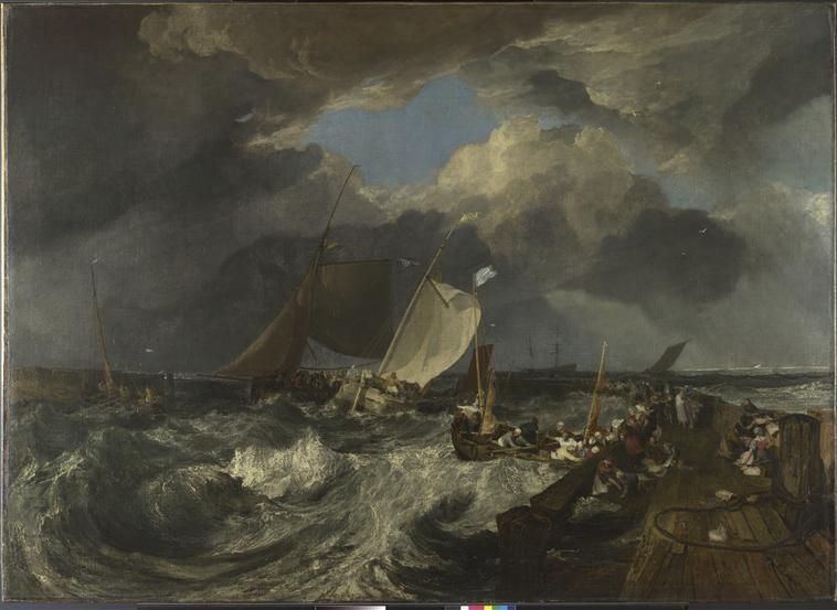 L'Embarcadère de Calais : les poissards français se préparant et l'arrivée d'un paquebot anglais