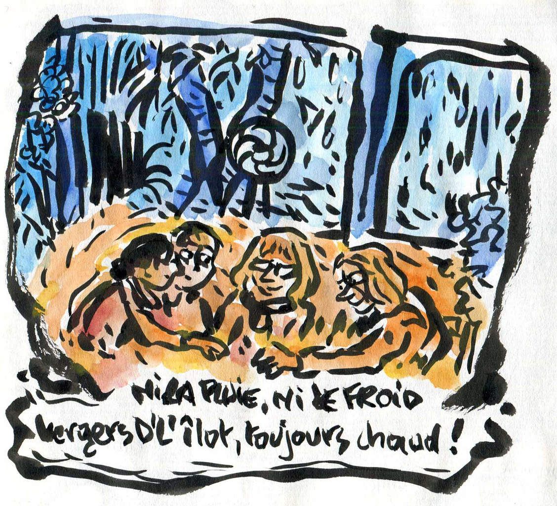 Gilles le croqueur s'est glissé parmi nous !le soleil à peine ! un beau dimanche autour de l'eau à égoutter les piafs!! tous se sont régalés des pâtes fraiches faites à Fontenay avec l'origan,le basilic et la sauge du jardin 