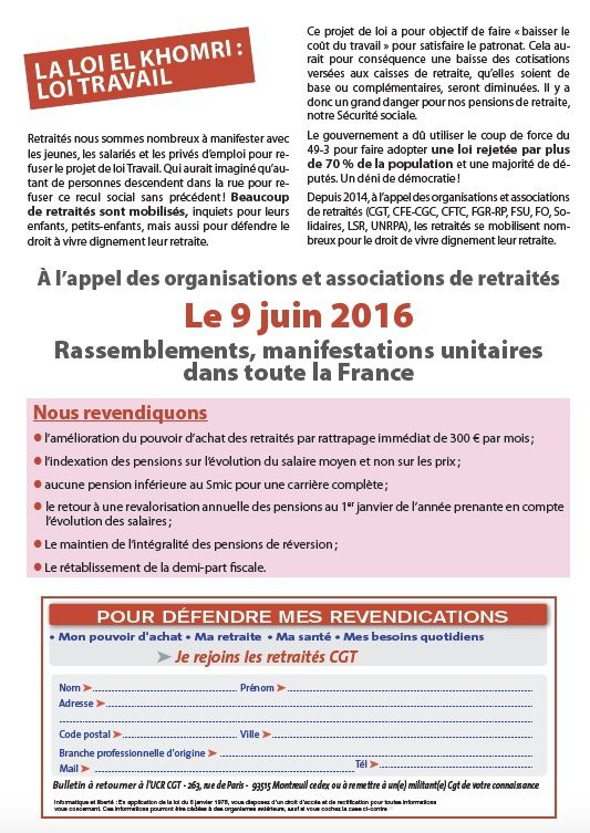 Retraités :  manifestations unitaires dans toute la France le 9 juin