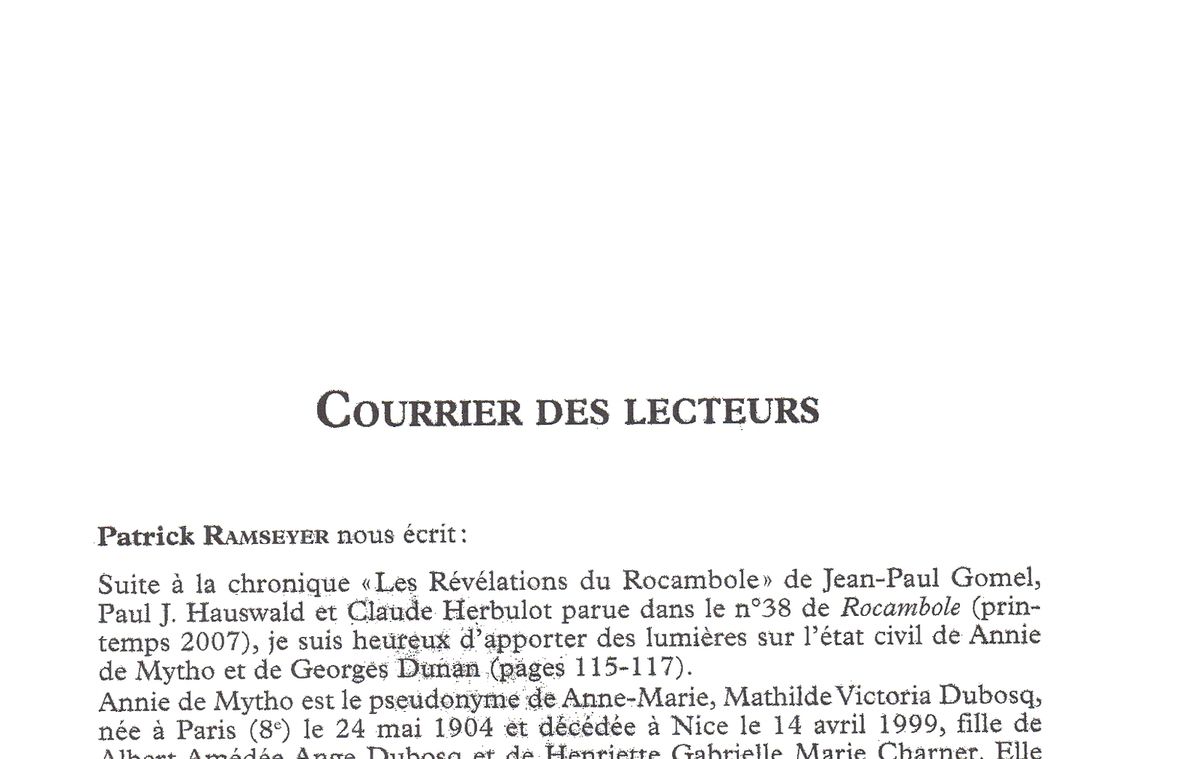 Patrick Ramseyer "Courrier des lecteurs" (Le Rocambole - 2009)